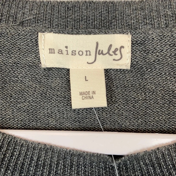 Maison Jules New Women’s Large Gray Cotton Blend Crewneck Side Silts Hem Sweater - Picture 3 of 6
